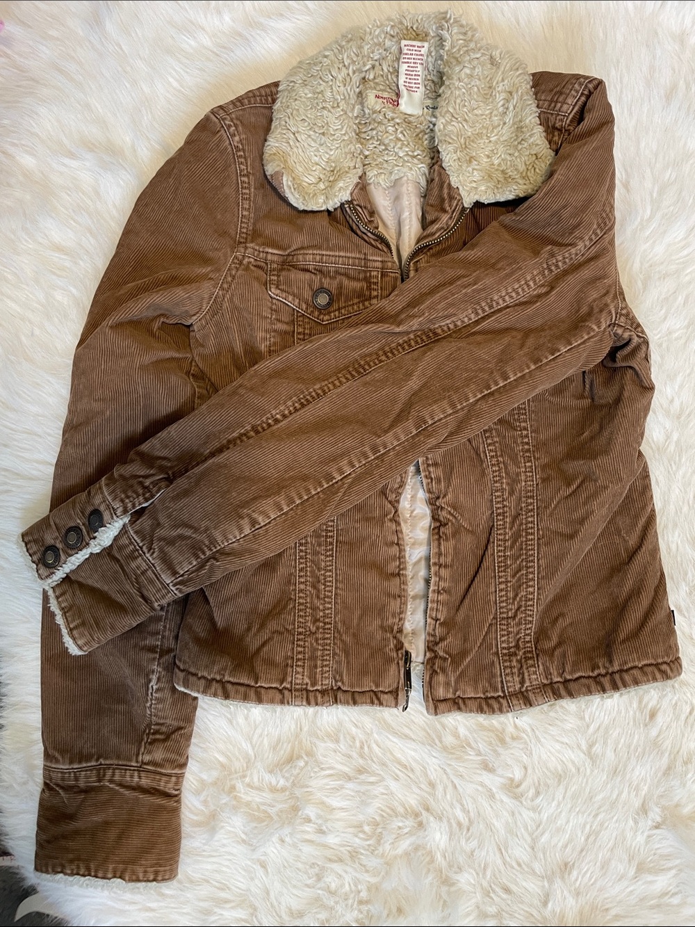 Abercrombie & Fitch Vintage Cream Sherpa-Lined Jacket